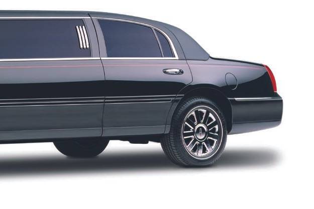 Six passenger black Lincoln limousine