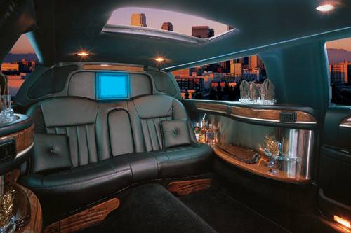 Black six passenger limousine interior