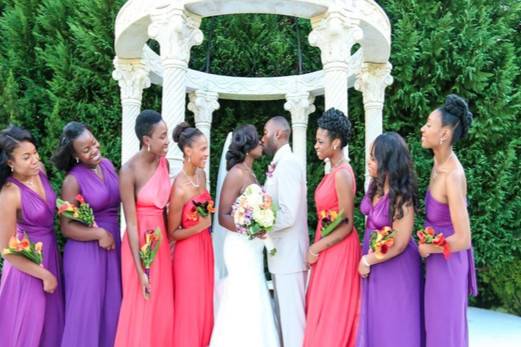 Couple with their bridesmaids