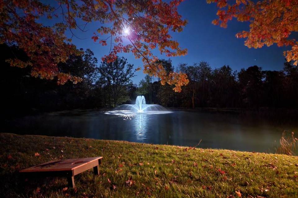 The fountain at night.