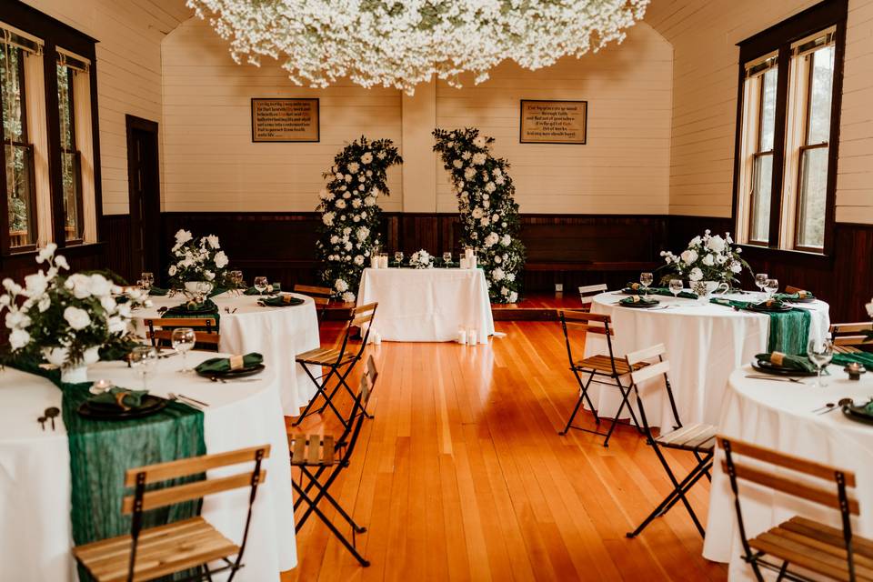 Indoor wedding reception setup