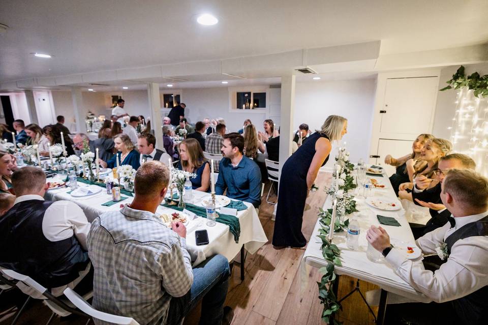 Indoor wedding reception setup