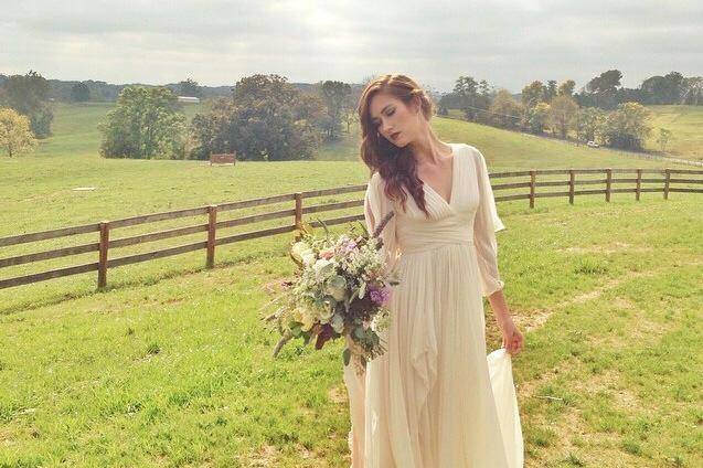 Bridal gown and bouquet