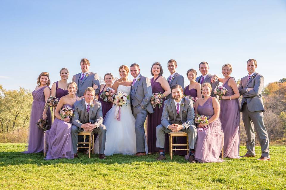 Bridal gown and bouquet