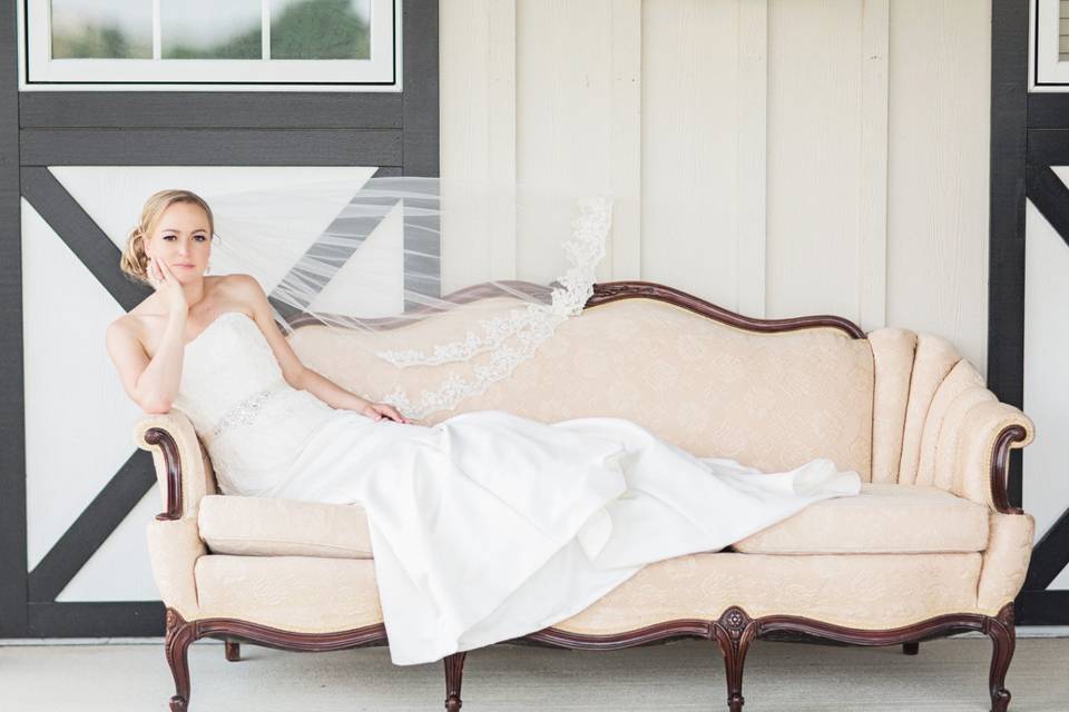 Bride on the chaise lounge