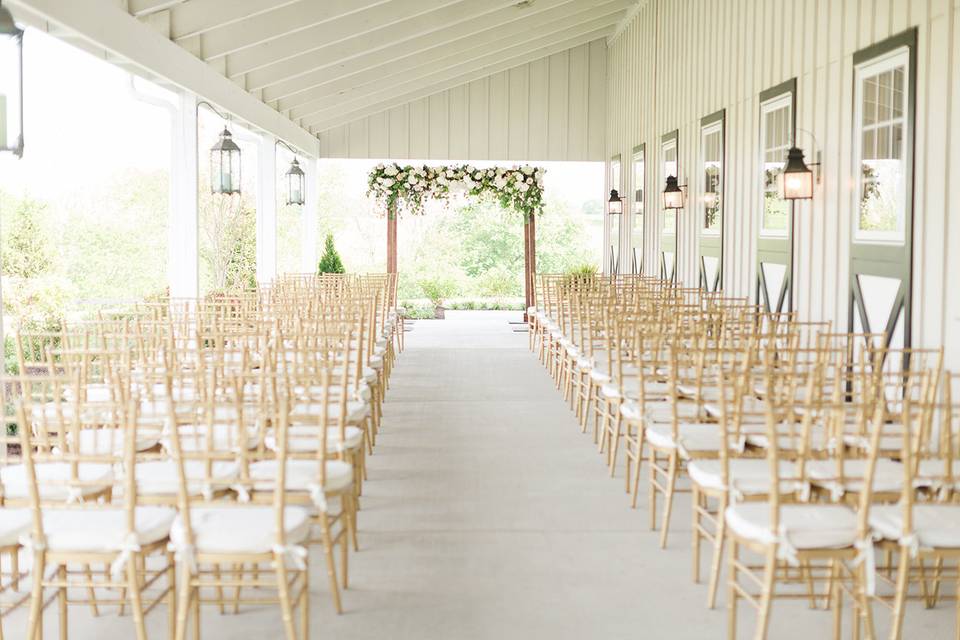 Rustic reception hall setup