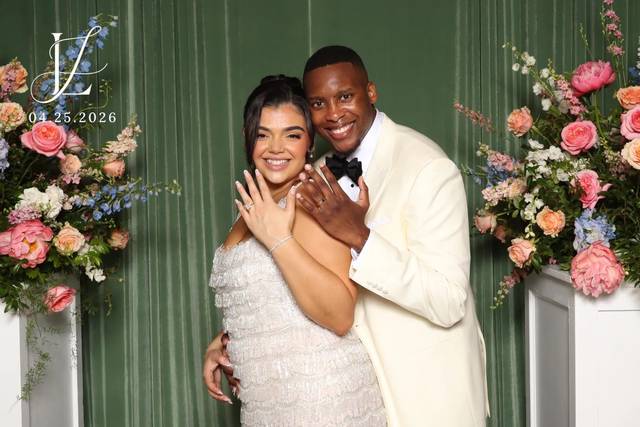 Bride and groom with florals