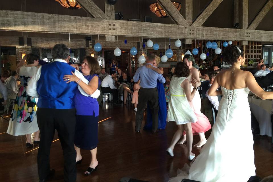 Bride and groom with the guests