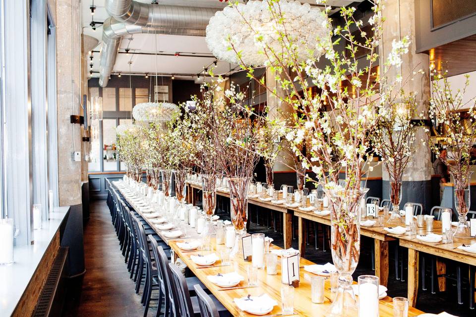 Table setup with flower centerpiece