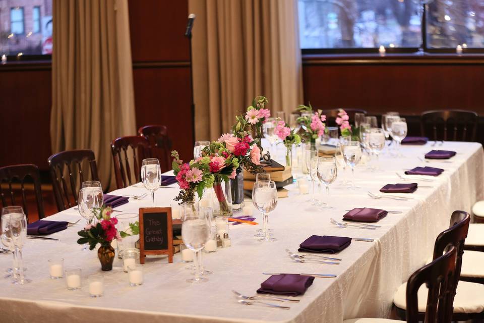 Table setup with flower centerpiece