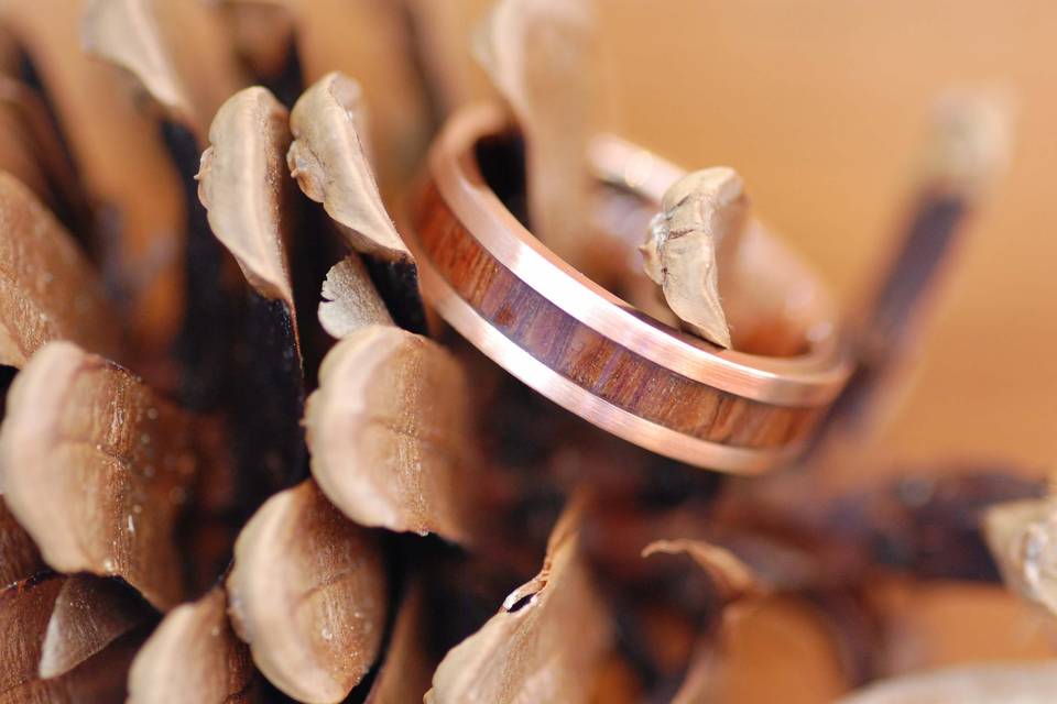 Mens rose gold wood ring