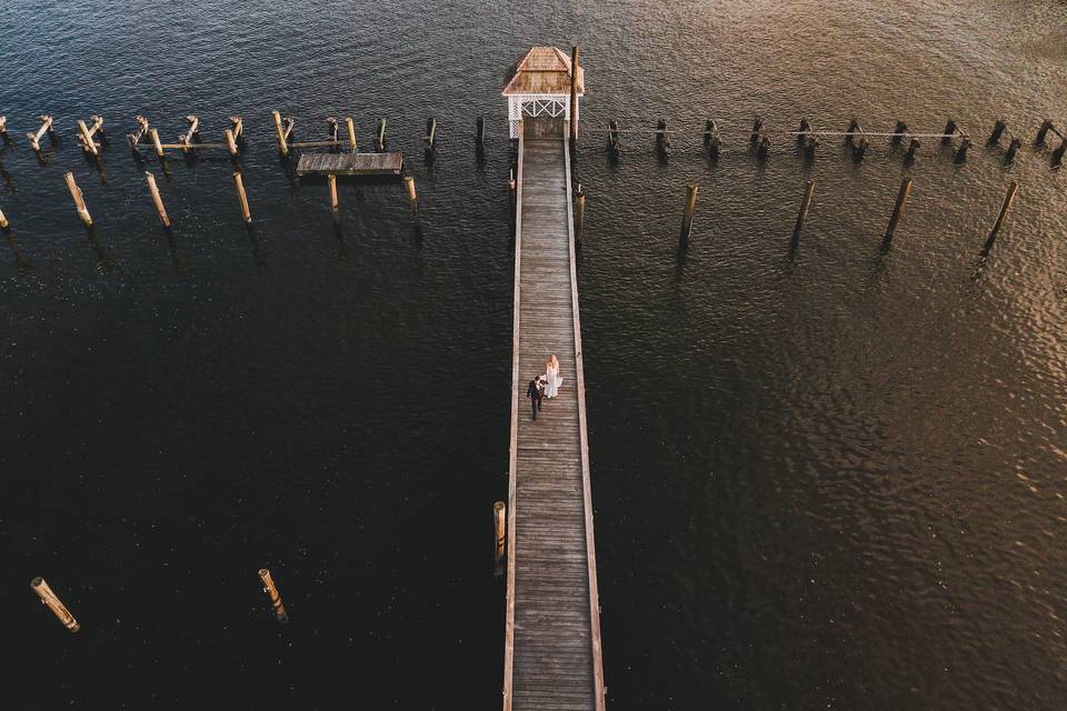 Aerial view of the wedding venue