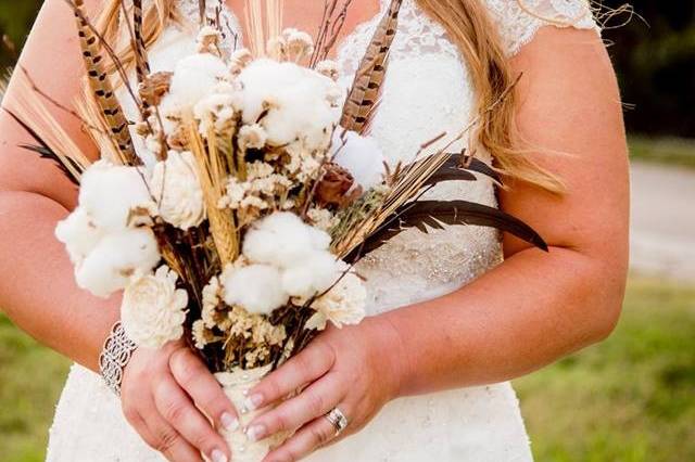 Cotton and pheasant feathers