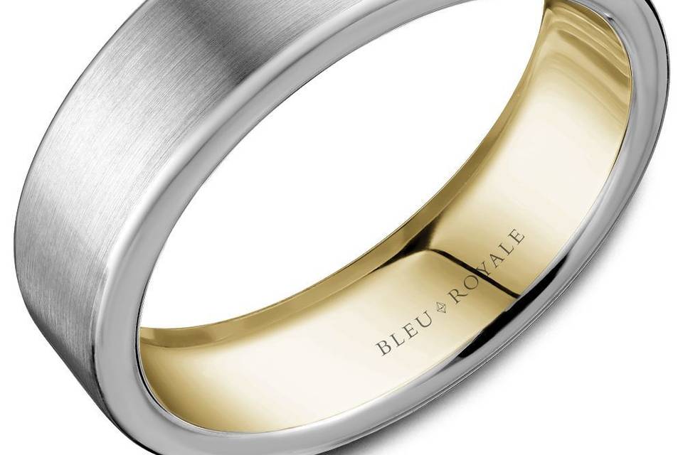 RYL-037WY65A brushed Bleu Royale white gold wedding band with a yellow gold interior.METAL: W&YWIDTH: 6.5mm