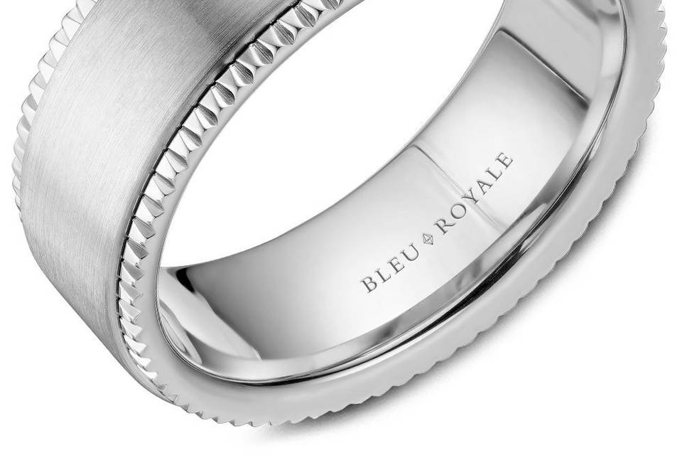 RYL-028W8A Bleu Royale white gold wedding band METAL: WhiteWIDTH: 8mm