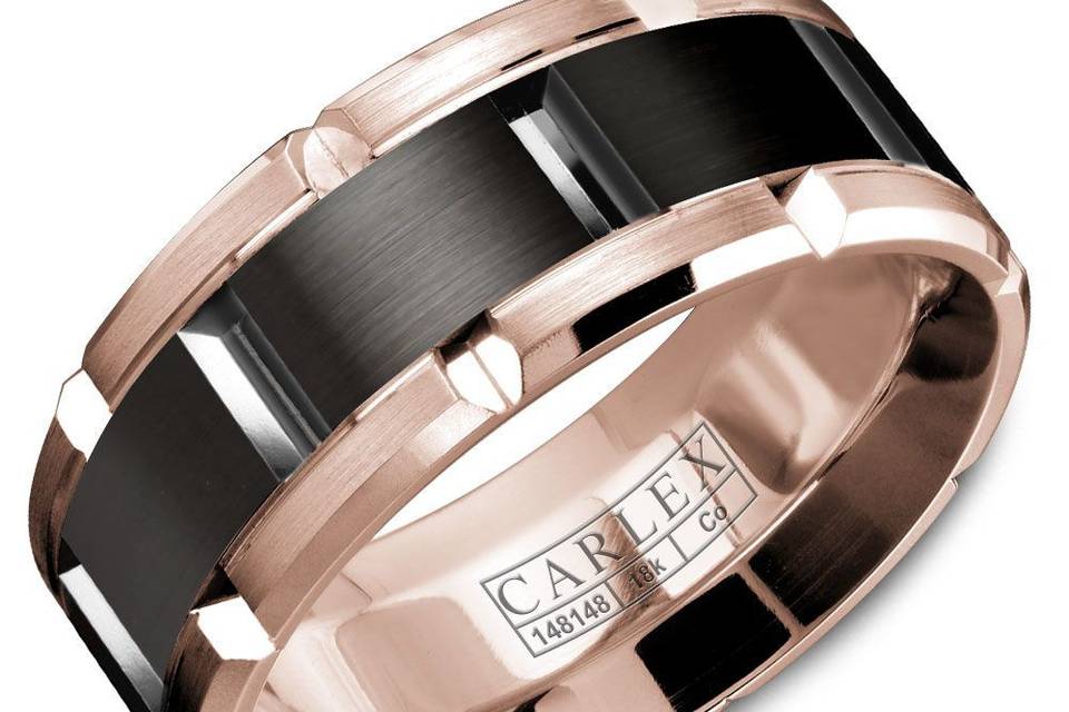 WB-9123BRAn opulent combination of rose gold and black cobalt - unmistakable masterpiece by CARLEX sport.METAL: BLACK COBALT/14K ROSE GOLDWIDTH: 9mmOther Availability: This ring is available in 18K (White, Yellow & Rose gold), Platinum 950 & Black Cobalt.