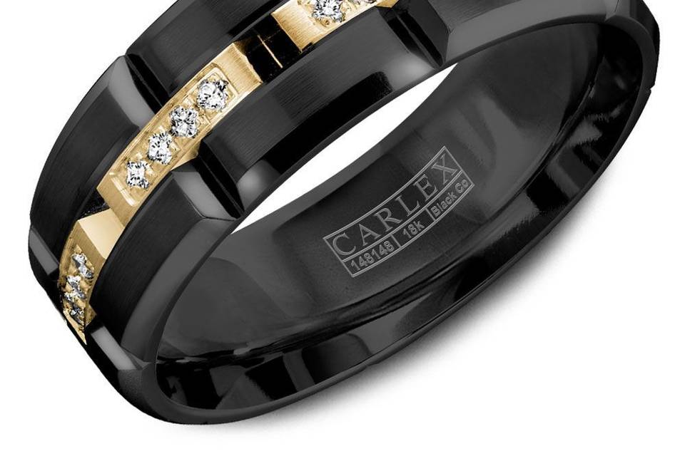 WB-9319YBAn unmistakably luxurious CARLEX sport in black cobalt and white gold with 32 diamonds to define your style.METAL: BLACK COBALT/14K YELLOW GOLDWIDTH: 7.5mmStone Setting: Pave PresetStone Type: DiamondStone Shape: RoundNumber of stones: 32Clarity: FG VSTotal carat Weight: 0.21ct