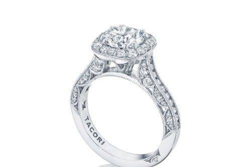 TACORIHT2550CU75Open your heart to me. Let this ring be your symbol of forever. An open gallery allows you to see your cushion cut center diamond from every angle and spotlight diamonds illuminate the center.