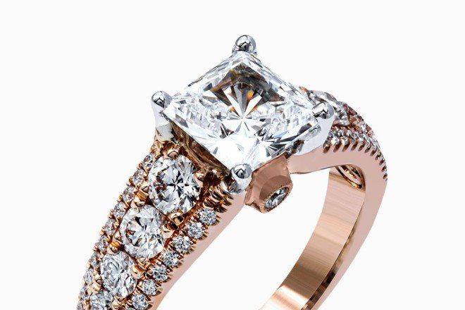 SIMON GMR2398The brilliant modern design of this rose gold ring has a romantic feeling accentuated by 1.01 ctw of exquisite round cut white diamonds.