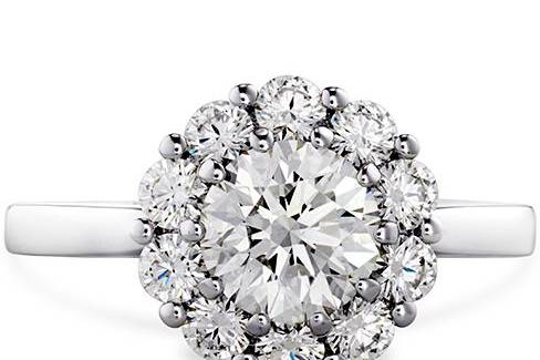 HEARTS ON FIREBELOVED OPEN GALLERY ENGAGEMENT RINGA beautiful cluster floral design, this diamond engagement ring features a Hearts On Fire diamond surrounded in a halo of diamonds, creating a sparkle like no other.