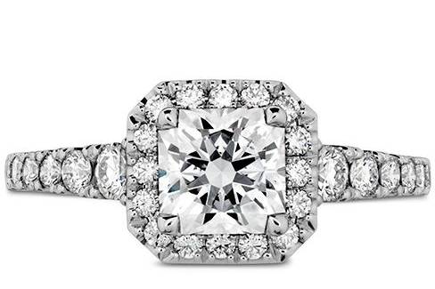 HEARTS ON FIRETRANSCEND PREMIER DREAM HALO ENGAGEMENT RINGA square-shaped Dream diamond is surrounded by a halo of smaller diamonds, giving the appearance of one large, square stone, as well as diamonds down the band to create maximum sparkle.