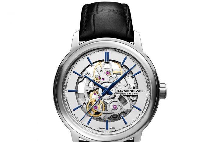 RAYMOND WEILMAESTRO2215-STC-65001Automatic Skeleton, 39mmPolished steel on leather strap, silver galvanic dial