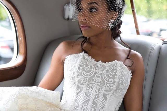 Bride in her bridal car