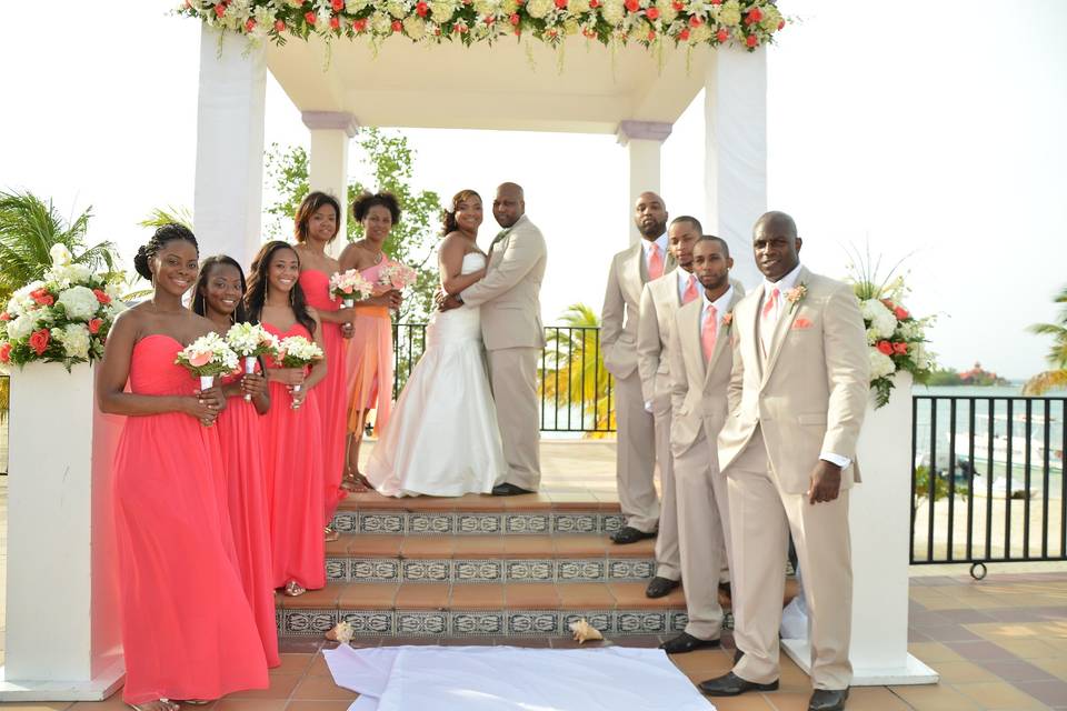 NEwlyweds with the bridesmaids and groomsmen