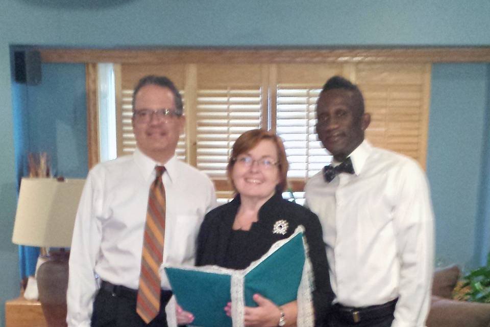 I had the honor to marry this couple in their home, just before a retirement move to Florida!  Congratulations!