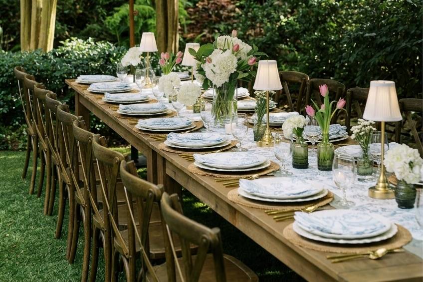 Outdoor farmhouse table setup