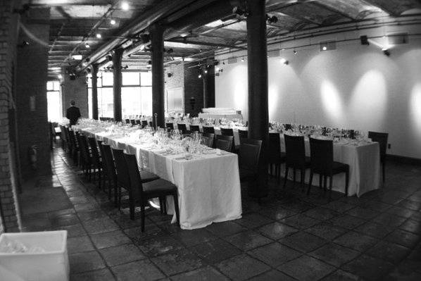 The Gallery set with long, rectangular tables at Astor Center
