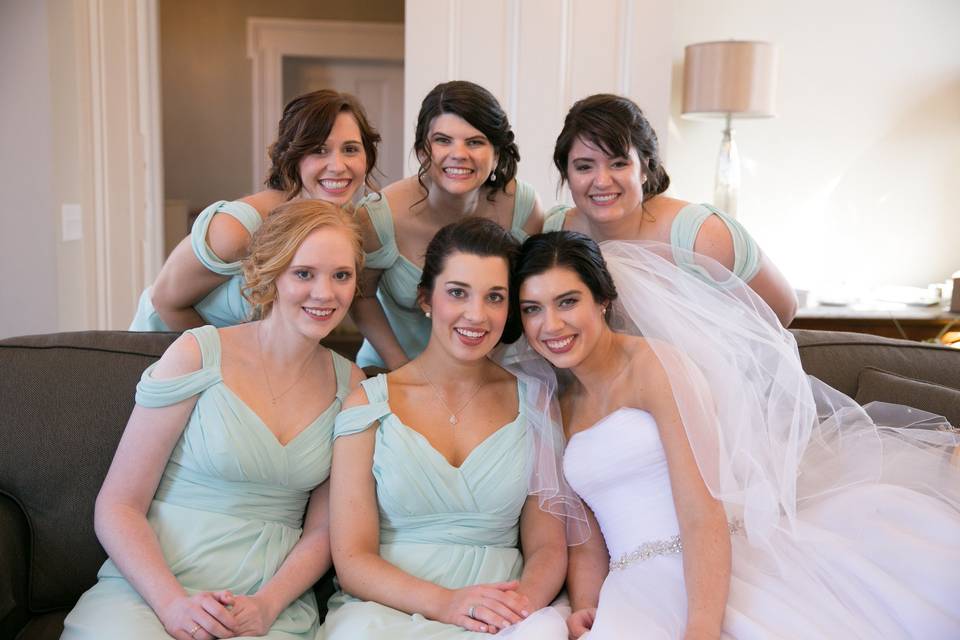 Bride and her bridesmaids