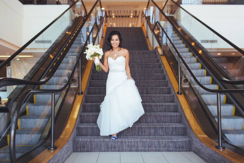 Bride walking down the stair