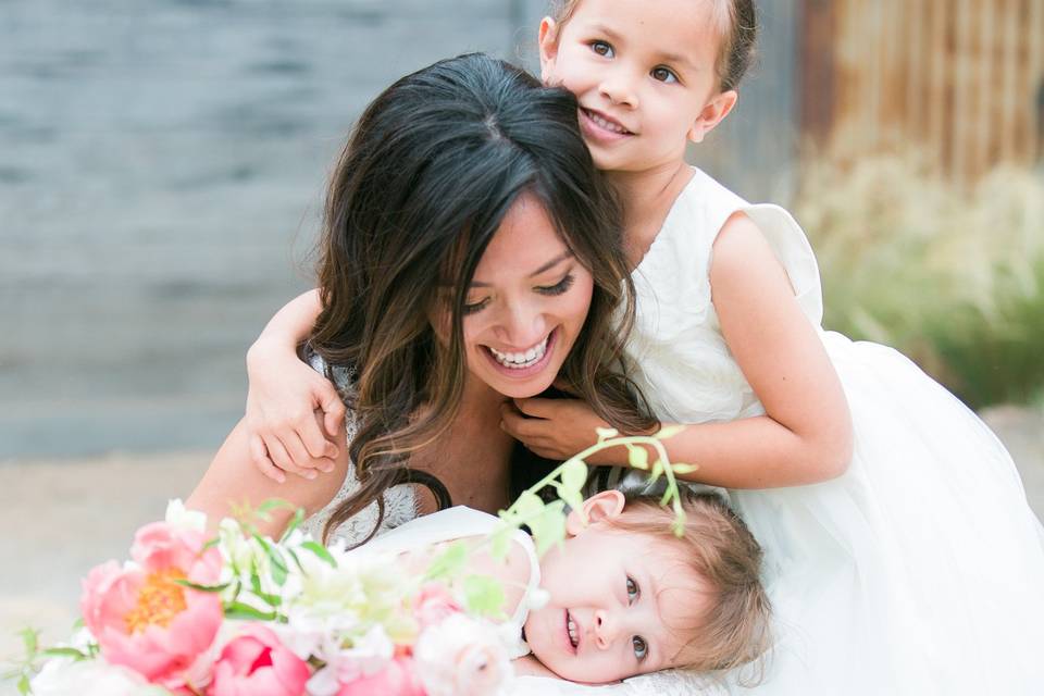 Bride with her flower girls