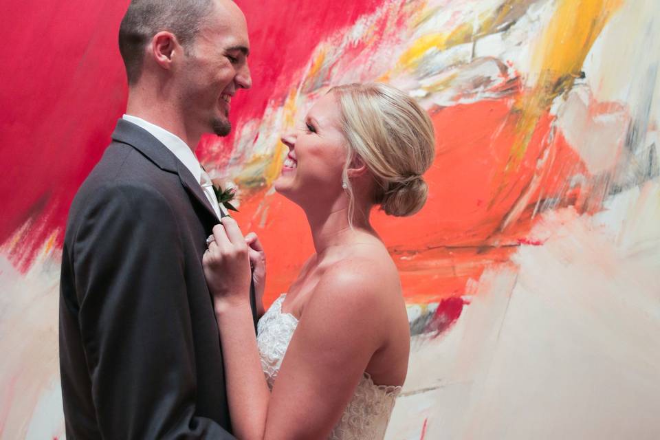 This couple had their first look in our modernist galleries!Photo Credit: Rachel Photographs