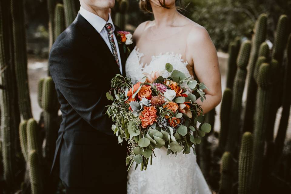 Bride and groom attire