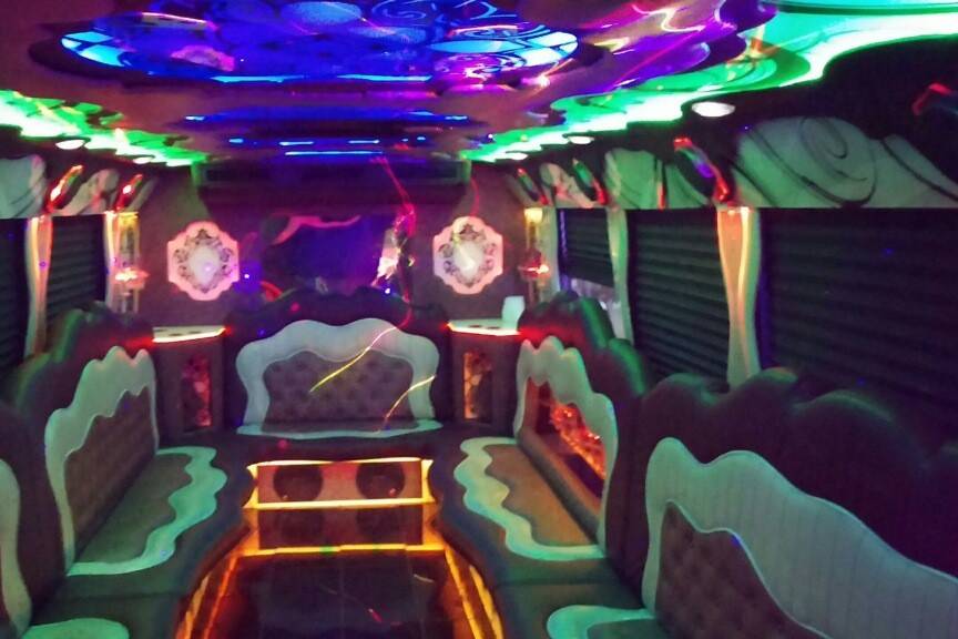 Atlantis Luxury Party Bus interior with new granite flooring
