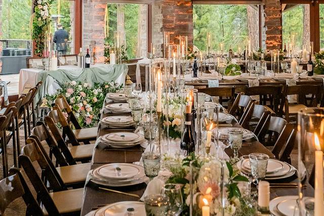 Wide pan of wedding reception