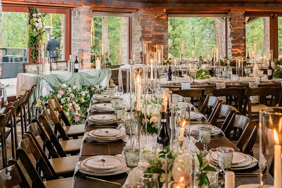 Wide pan of wedding reception