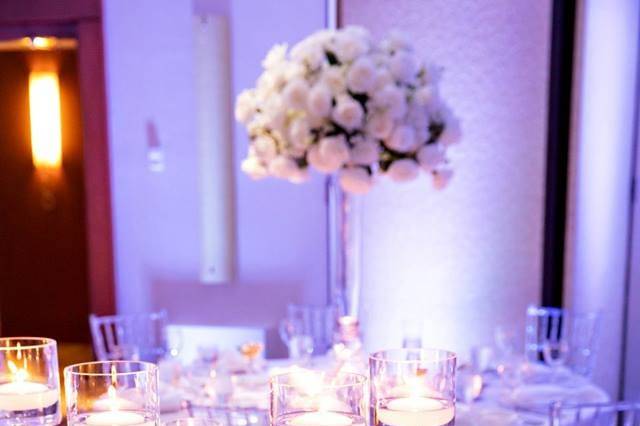 Candle lights and floral centerpieces