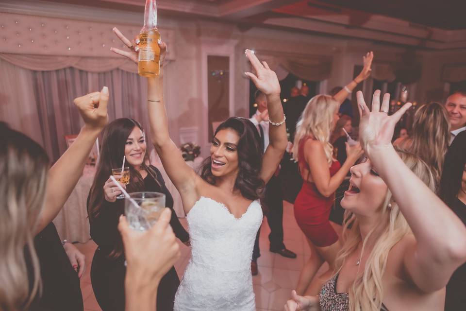 A bride celebrating