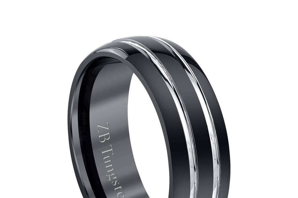 8mm - Polished black design with highly polished grooves in the center.  Comfort fit
