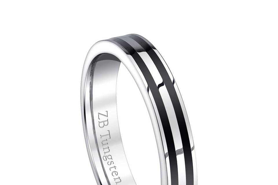 4mm - Bold design with two black lines running through the center of a ring that is highly polished.  Comfort fit