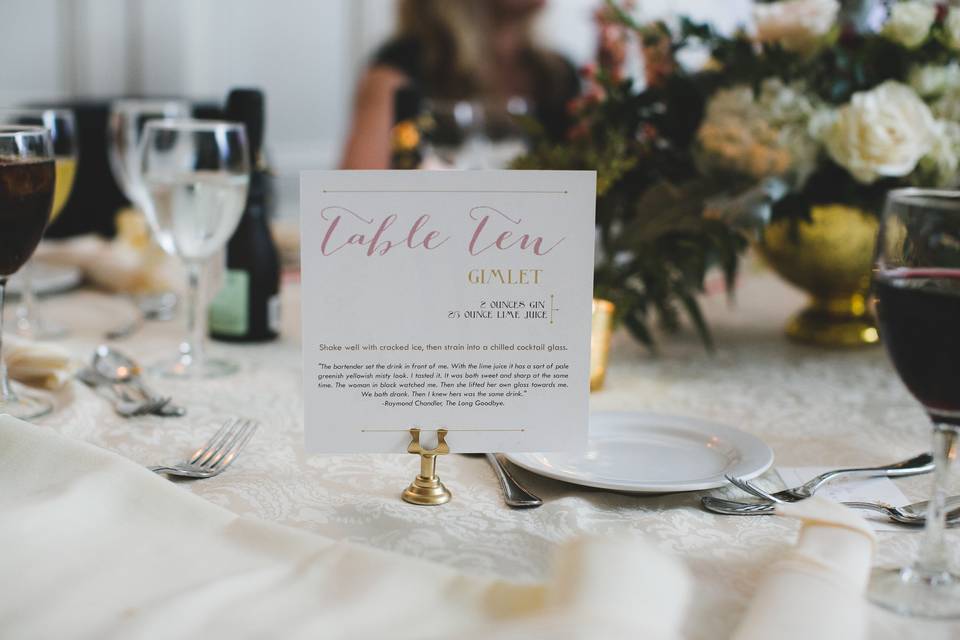 Cocktail Recipe Table Numbers