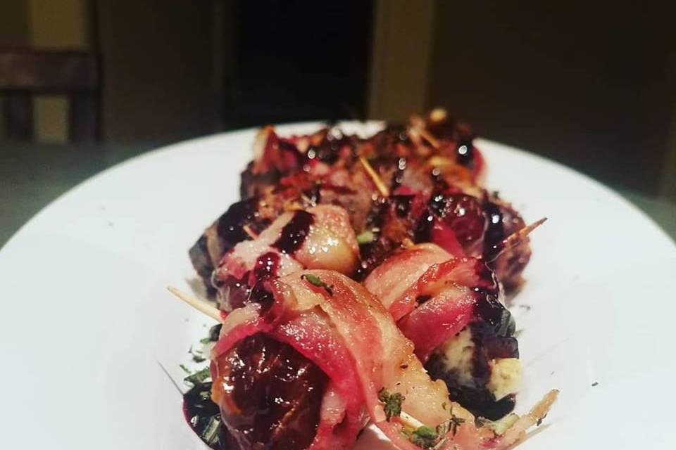 Herbed Cream Cheese Bacon Wrapped Dates Huckleberry Balsamic Glaze