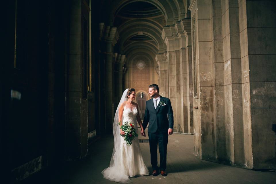 Newlyweds in the corridor