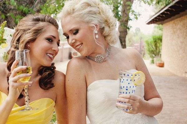 Bride and bridesmaid