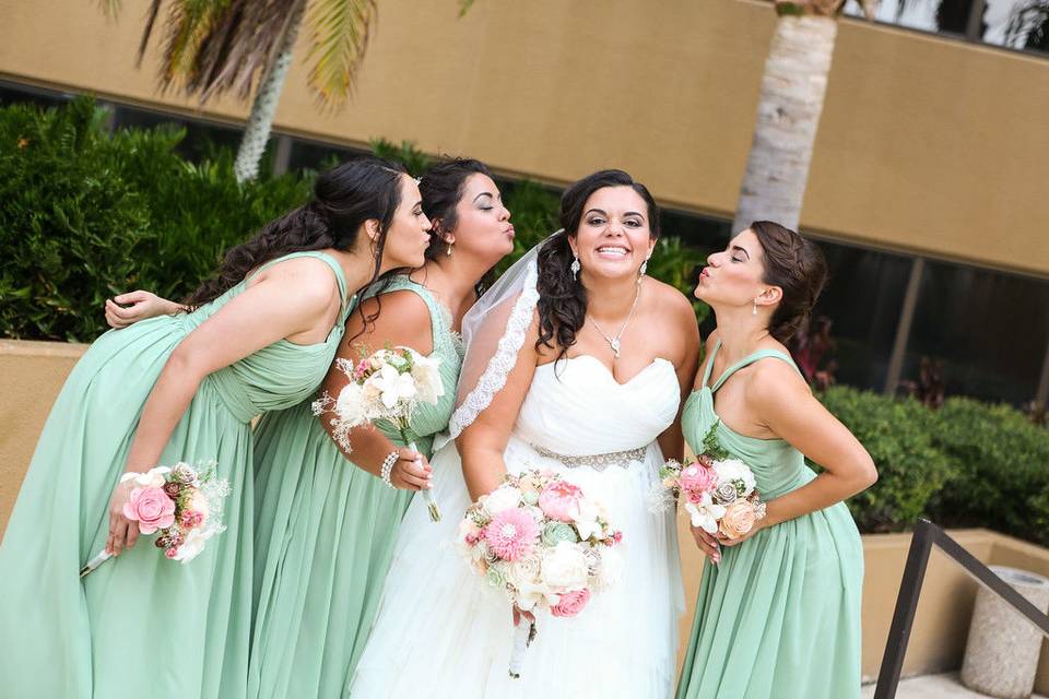 Bride and her bridesmaids