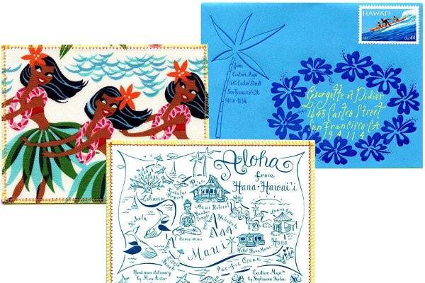 Foil stamped card for destination wedding on the beautiful island of Maui, Hawaii.