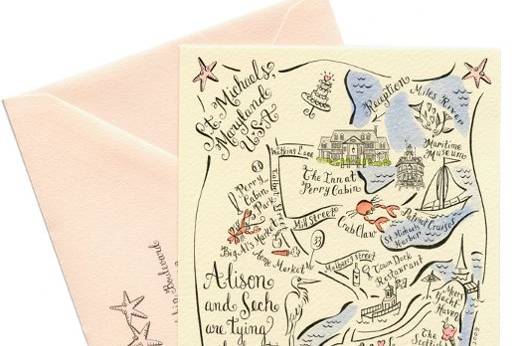 Hand painted save the date card for a destination wedding in St. Michaels, Maryland.
